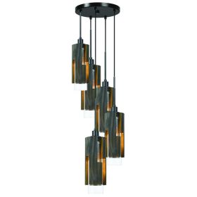 60W X 5 Reggio Wood Pendant Glass Fixture (Edison Bulbs Not included)