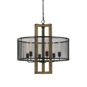 60W X 6 Monza Wood Chandelier With Mesh Shade (Edison Bulbs Not included)