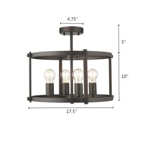 IRONCLAD Farmhouse 4 Light  Rubbed Bronze Convertible Semi-flush Ceiling Fixture 17.5" Wide