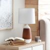 Ceramic Oblong Table Lamp, Dark Wood and White