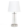 Encased Metal and Clear Glass Table Lamp, Brushed Nickel and White