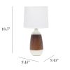 Ceramic Oblong Table Lamp, Dark Wood and White