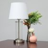 Encased Metal and Clear Glass Table Lamp, Brushed Nickel and White