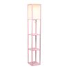 Floor Lamp Etagere Organizer Storage Shelf with Linen Shade, Light Pink