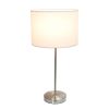 Brushed Nickel Stick Lamp with Fabric Shade, White