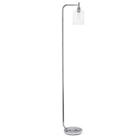 Modern Iron Lantern Floor Lamp with Glass Shade, Chrome