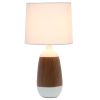 Ceramic Oblong Table Lamp, Dark Wood and White