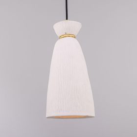 Parva Ceramic Bathroom Pendant Light 5.5", Matte White Striped IP44