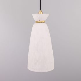 Parva Ceramic Bathroom Pendant Light 5.5", Matte White Striped IP44