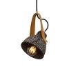 Pera Ceramic Pendant with Rescued Fire Hose Strap, Black Clay