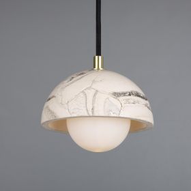 Ferox Small Marbled Ceramic Dome Pendant Light 5.5"