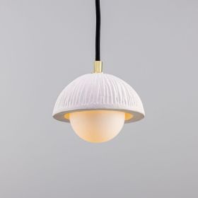 Ferox Small Ceramic Dome Pendant Light 5.5", Matte White Striped