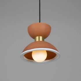 Nakaii Organic Ceramic Pendant Light 7.9", Terracotta and White