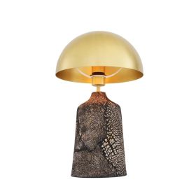 Cassia Tall Ceramic Table Lamp with Brass Dome Shade, Black Clay