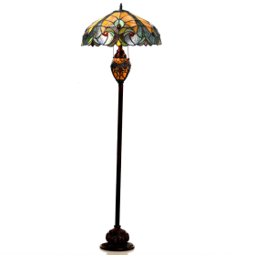 LIAISON Tiffany-style 3 Light Victorian Double Lit Floor Lamp 18" Shade (Option: Glass, resin, metal & electrical components)