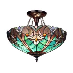 2-Light Antique Dark Bronze Finish Ceiling Semi-Flush Mount 16" Wide (Option: )