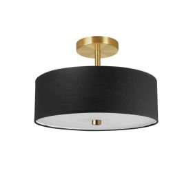 3LT Incandescent Semi-Flush AGB, Black Shade (Option: Fabric)