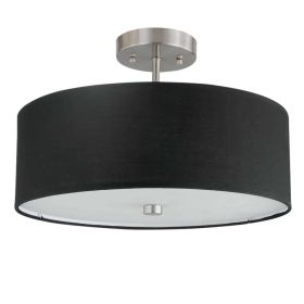 3LT Incandescent Semi-Flush SC, Black Shade (Option: Fabric)