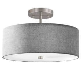 3LT Incandescent Semi-Flush SC, Grey Shade (Option: Fabric)