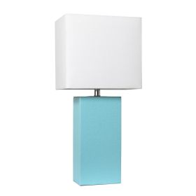 Lalia Home Lexington 21" Leather Base Modern Home Décor Bedside Table Lamp (Option: AQUA)