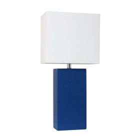 Lalia Home Lexington 21" Leather Base Modern Home Décor Bedside Table Lamp (Option: Blue)