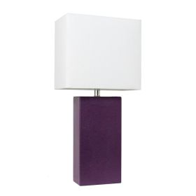 Lalia Home Lexington 21" Leather Base Modern Home Décor Bedside Table Lamp (Option: Eggplant Purple)