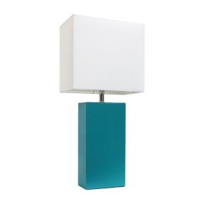 Lalia Home Lexington 21" Leather Base Modern Home Décor Bedside Table Lamp (Option: Teal)