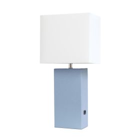 Lalia Home Lexington 21" Leather Base Modern Home Décor Bedside Table Lamp (Option: Periwinkle)