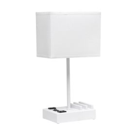 15.3" Tall Modern Rectangular Multi-Use 1 Light Bedside Table Desk Lamp (Option: WHITE BASE/WHITE SHADE)