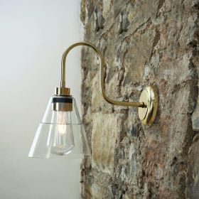 Kairi Glass Swan Neck Wall Sconce IP65 (Option: AntiqueBrass, Material: ClearGlass)