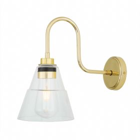 Kairi Glass Swan Neck Wall Sconce IP65 (Option: NaturalBrass, Material: ClearGlass)