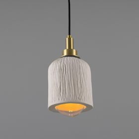 Osier Organic Ceramic Bathroom Pendant Light 4.5", Matte White Striped IP44 (Option: MatteWhiteStriped, Material: SatinBrass)