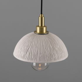 Kingii Ceramic Dome Bathroom Pendant Light 7.87", Matte White Striped IP44 (Option: MatteWhiteStriped, Material: SatinBrass)