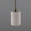 Senna Organic Ceramic Cylinder Bathroom Pendant Light 4.7", Matte White Striped IP44