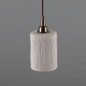 Senna Organic Ceramic Cylinder Bathroom Pendant Light 4.7", Matte White Striped IP44 (Option: MatteWhiteStriped, Material: AntiqueBrass)