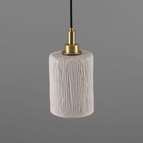 Senna Organic Ceramic Cylinder Bathroom Pendant Light 4.7", Matte White Striped IP44 (Option: MatteWhiteStriped, Material: SatinBrass)