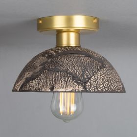 Kauri Organic Ceramic Dome Ceiling Light 7.9", Black Clay (Option: BlackClay, Material: SatinBrass)