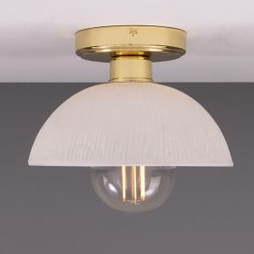 Kauri Organic Ceramic Dome Ceiling Light 7.9", Matte White Striped (Option: MatteWhiteStriped, Material: PolishedBrass)