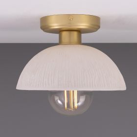 Kauri Organic Ceramic Dome Ceiling Light 7.9", Matte White Striped (Option: MatteWhiteStriped, Material: SatinBrass)