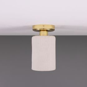 Senna Organic Ceramic Ceiling Light 4.5", Matte White Striped (Option: MatteWhiteStriped, Material: PolishedBrass)