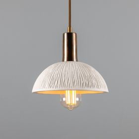 Kauri Organic Ceramic Dome Pendant Light 7.9", Matte White Striped (Option: MatteWhiteStriped, Material: AntiqueBrass)