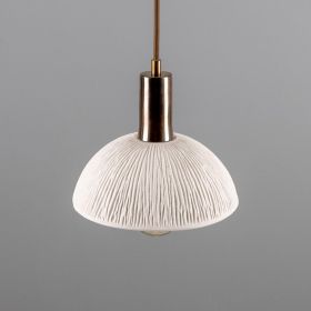 Kauri Organic Ceramic Dome Pendant Light 7.9", Matte White Striped (Option: MatteWhiteStriped, Material: AntiqueBrass)