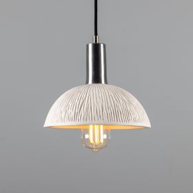 Kauri Organic Ceramic Dome Pendant Light 7.9", Matte White Striped (Option: MatteWhiteStriped, Material: AntiqueSilver)