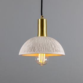 Kauri Organic Ceramic Dome Pendant Light 7.9", Matte White Striped (Option: MatteWhiteStriped, Material: SatinBrass)