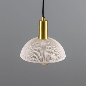 Kauri Organic Ceramic Dome Pendant Light 7.9", Matte White Striped (Option: MatteWhiteStriped, Material: SatinBrass)