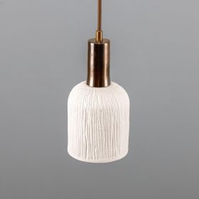 Osier Organic Ceramic Pendant Light 4.5", Matte White Striped (Option: MatteWhiteStriped, Material: AntiqueBrass)