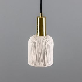 Osier Organic Ceramic Pendant Light 4.5", Matte White Striped (Option: MatteWhiteStriped, Material: PolishedBrass)