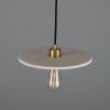 Bog Oak Organic Ceramic Disc Pendant Light, Matte White Striped