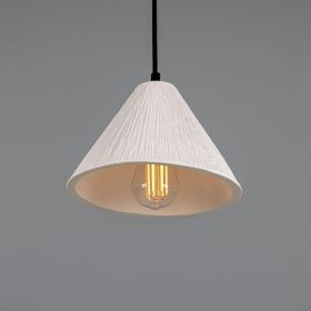 Tilia Organic Ceramic Cone Pendant Light 9.5", Matte White Striped (Option: MatteWhite, Material: MatteBlack)