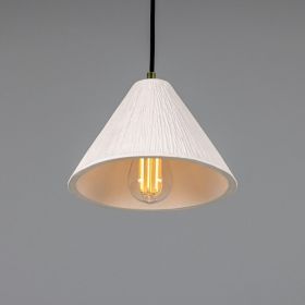 Tilia Organic Ceramic Cone Pendant Light 9.5", Matte White Striped (Option: MatteWhite, Material: PolishedBrass)